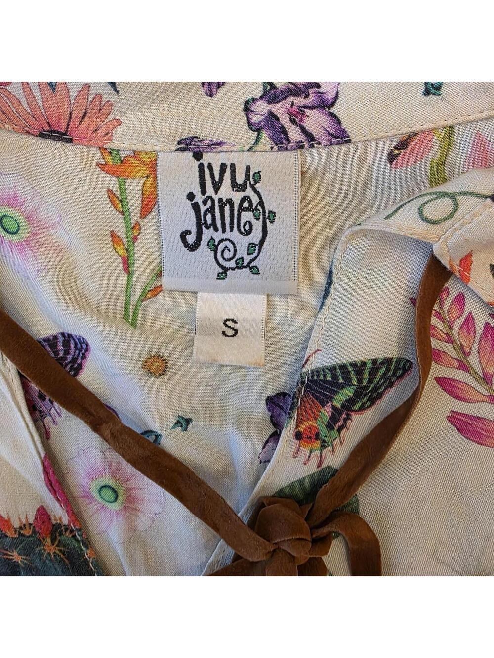 Ivy Jane Floral Butterfly Peasant Blouse Size Small Long Sleeve Colorful Prairie - Picture 5 of 7